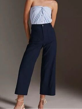 Anthropologie Colette Magic Fabric cropped Pants by Maeve in Navy Blue 29